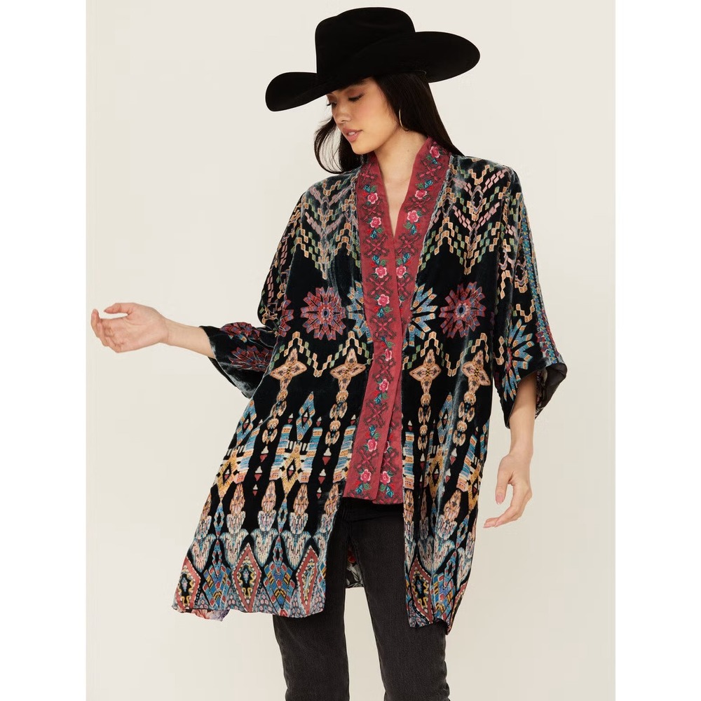 Johnny Was Payden Reversible Kimono Velvet Floral Embroidered Black M C41819A9